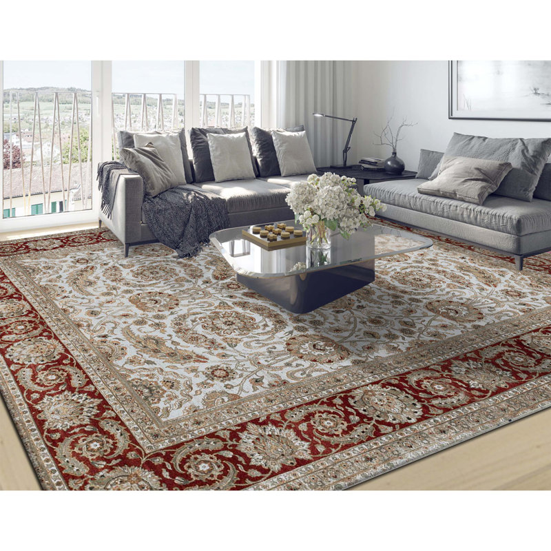 Tapis brun et ivoire de haute qualité noué à la main