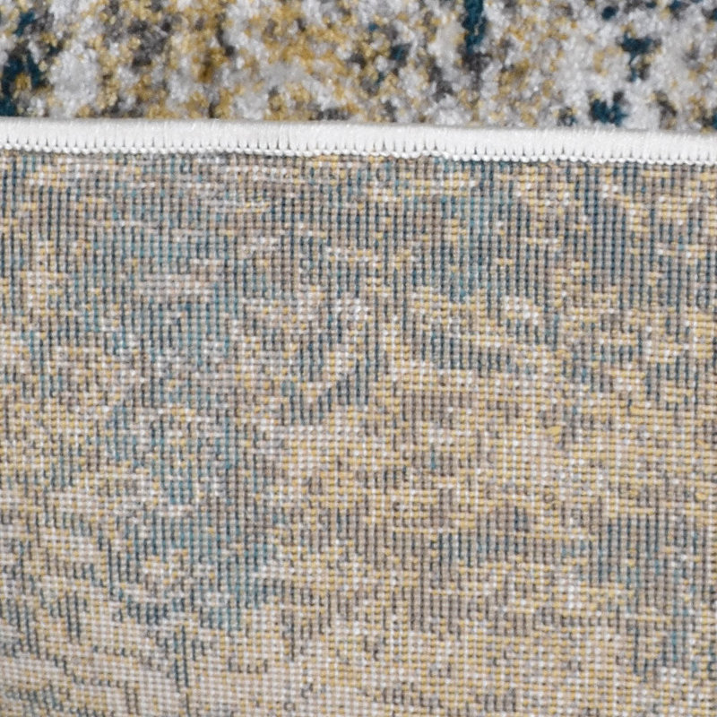 Machine Made Heatset Polyproplyene Area Rugs - Runner, Beige Blue Color, Floral Modern Design, Low Pile Machine Made Area Rugs for Living Room, Bed Room