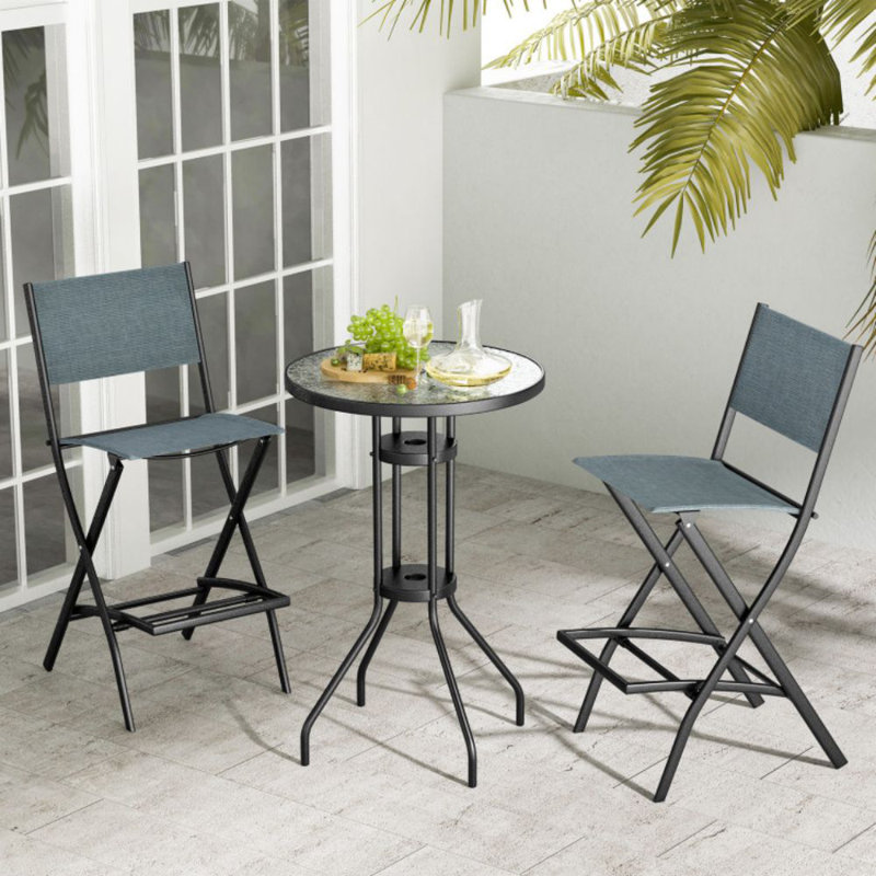 Folding Bar Stools Set Of 2 Backrest Humanized Footrest, Blue