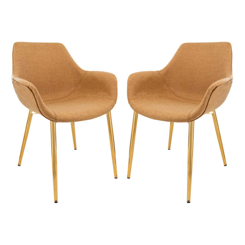 Matthew Leather Dining Chair with Powder-Coated Gold Iron Legs Accent Side Chair Foam Padded Seat Versatile Kitchen Chair