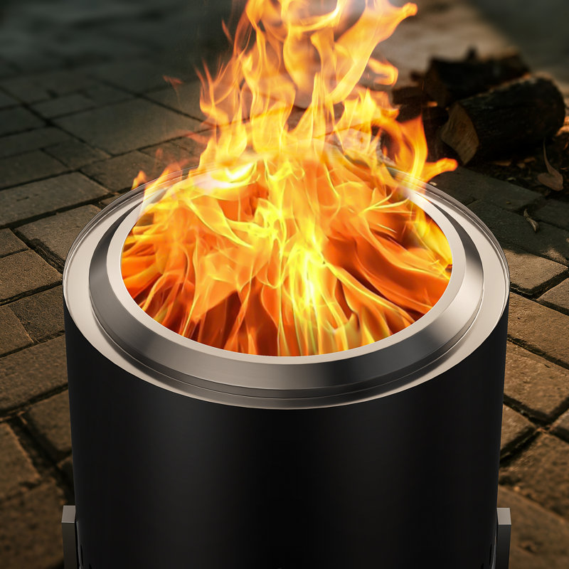 Stainless Steel Smokeless Fire Pit with Bag, Portable Low Smoke Wood Burning Fire Pit, 17.8" H x 19.5" W x 19.5" D, Black