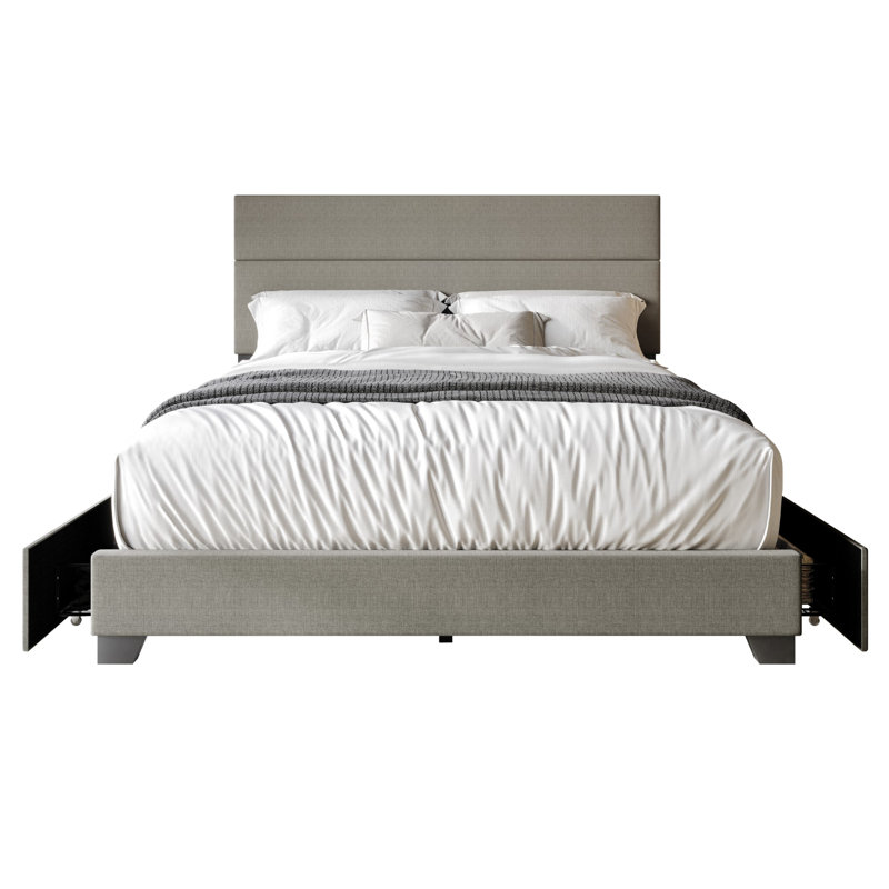 Upholstered Storage Platform Bed, Light Grey, Full