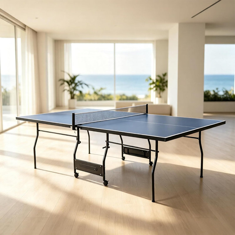 Table de tennis de table pliante 9 pi, table de ping-pong intérieure roulante avec roulettes verrouillables, table d'entraînement pleine grandeur