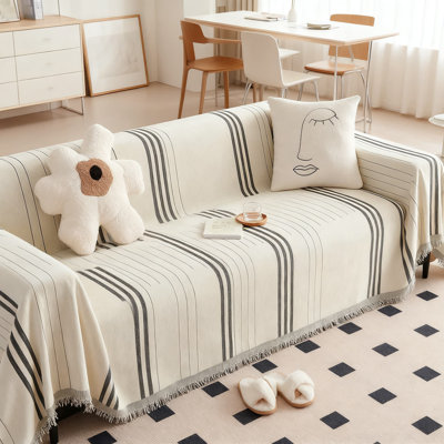 Reversible Chenille Sofa Slipcover With Vertical Stripe Design, Furniture Protector For Couches, Loveseats And Sectionals - Pet-Friendly And Washable