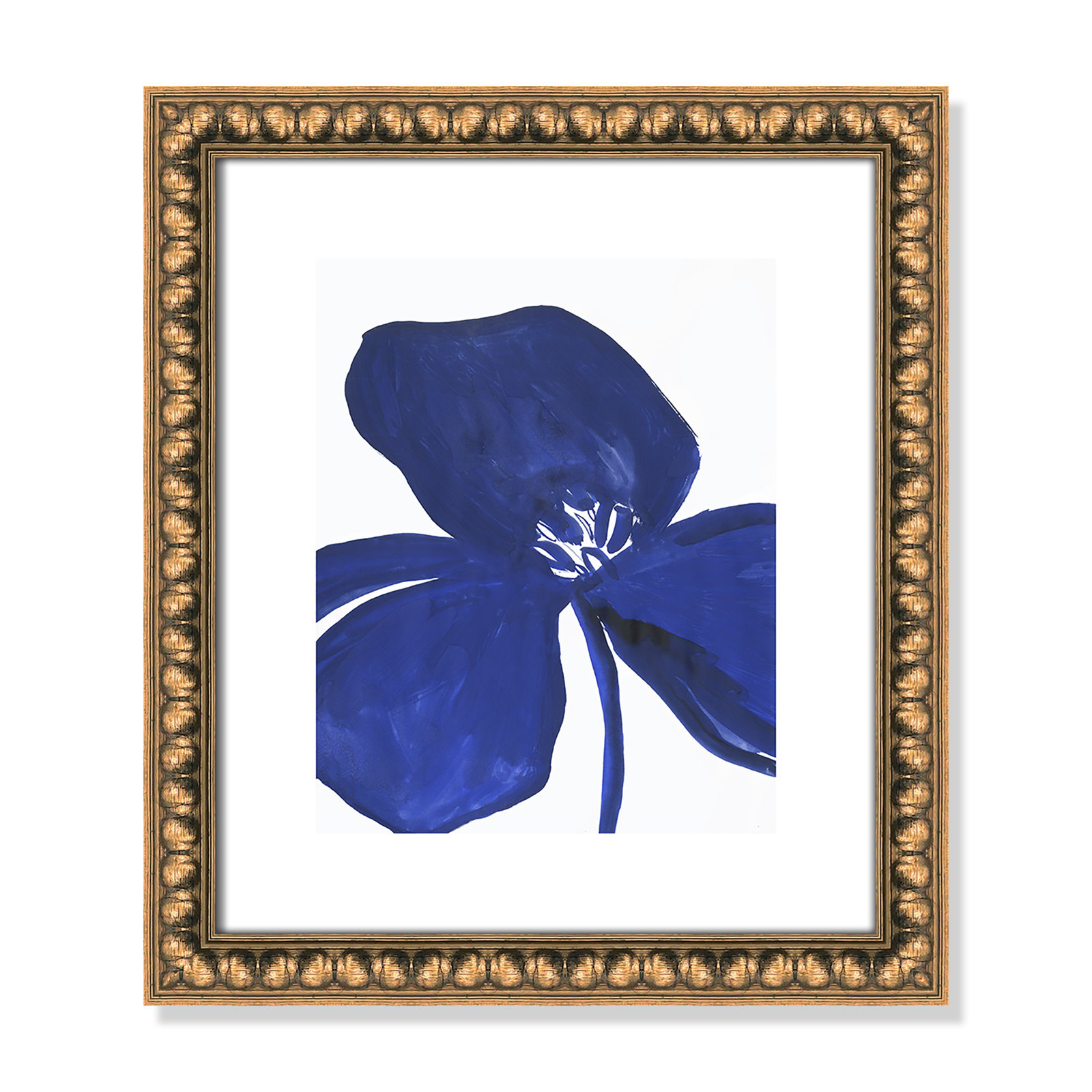Clarisse "Indigo Petal II" Painting, 16" H x 14" W x 1.13" D, Gold Bead Framed Paper