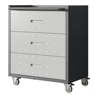 Armoire de rangement en métal à 3 tiroirs avec roulettes - Organisateur robuste pour garage, bureau, maison. Noir et gris L 29,79 po x P 16,37 po. H 34,71 po. Fabrication. 360 roues mobiles. Compartiments spacieux.
