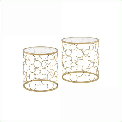 Space-Saving Glamorous Gold Nesting Coffee Table Set with 5mm Clear Tempered Glass Top for Living Room