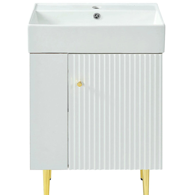 Meuble-lavabo 21,6 po, armoire combinée, meuble de rangement pour salle de bain, lavabo simple en céramique, rangement à gauche