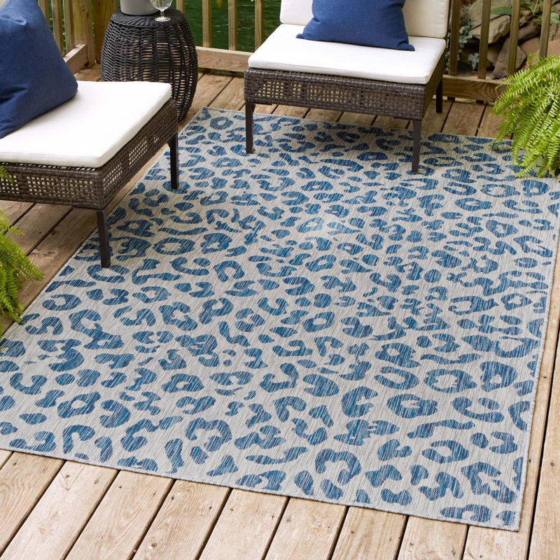 Munk Animal Print Blue/Gray Indoor/Outdoor Area Rug, Rectangle 7'10" x 10'