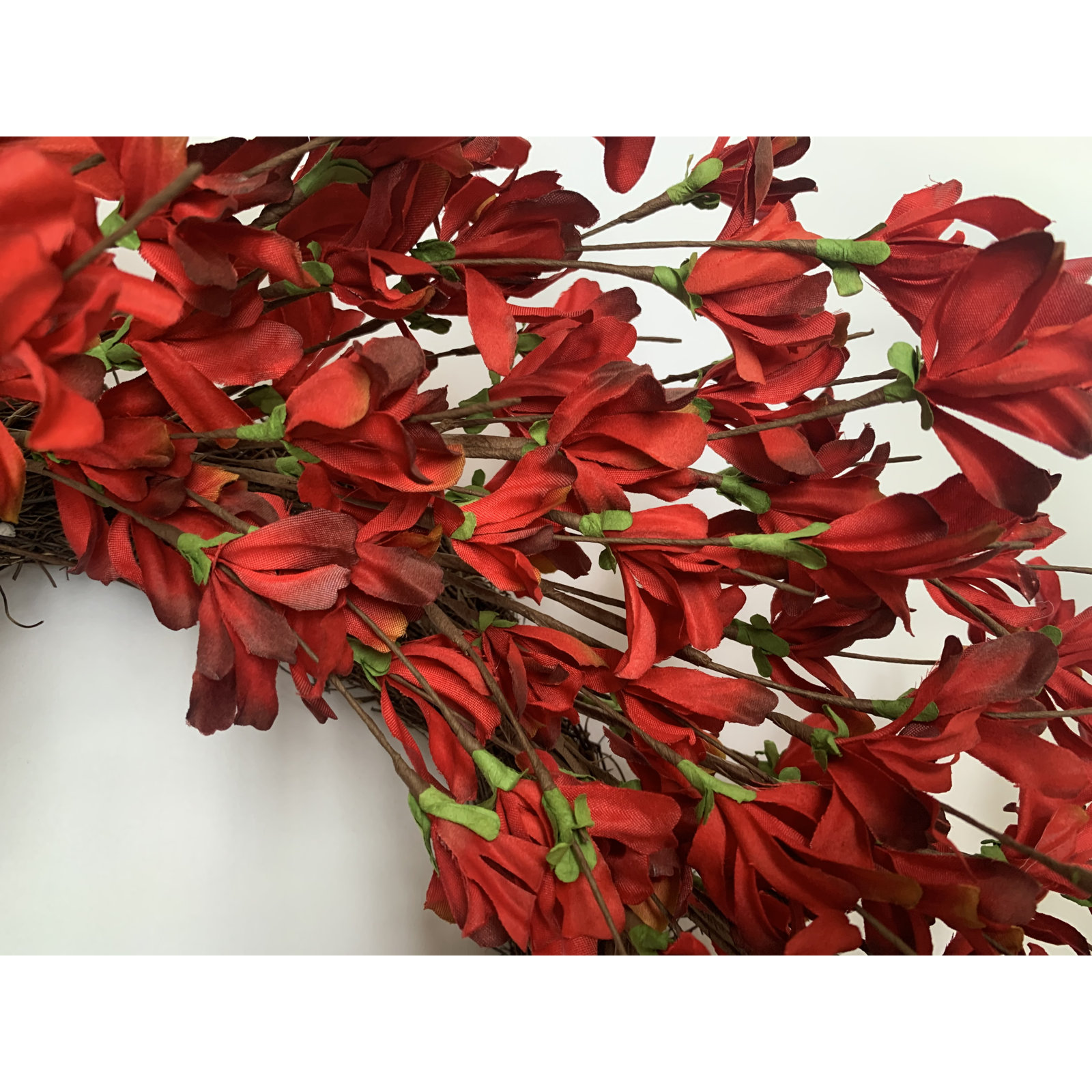 24" Handcrafted Forsythia Everyday Wreath, Red