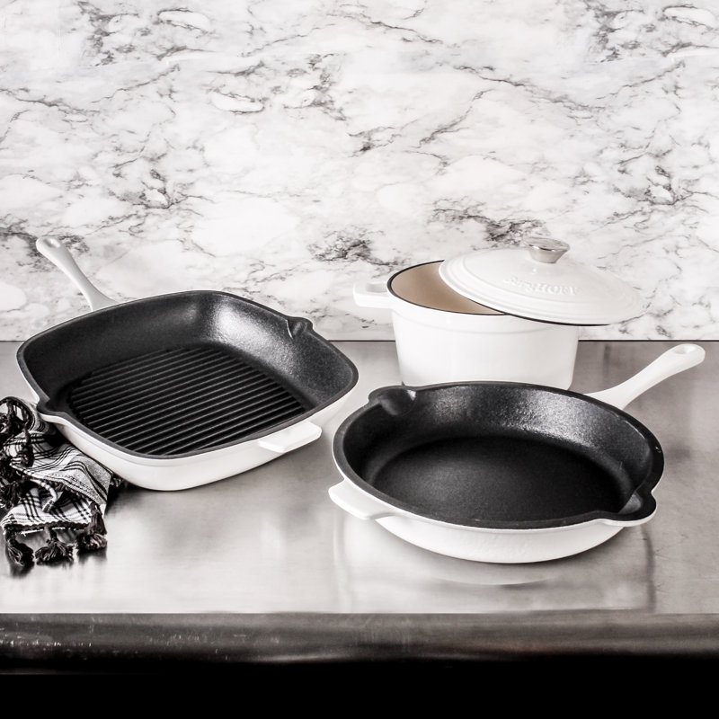 Ensemble de poêle en fonte, poêle à frire et cocotte 3 pte Berghoff Neo 4 pièces, Blanc