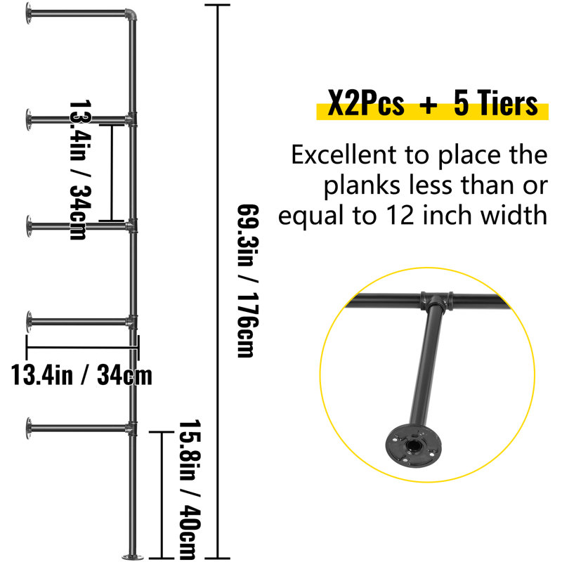 5 Piece Metal Industrial Pipe Shelves