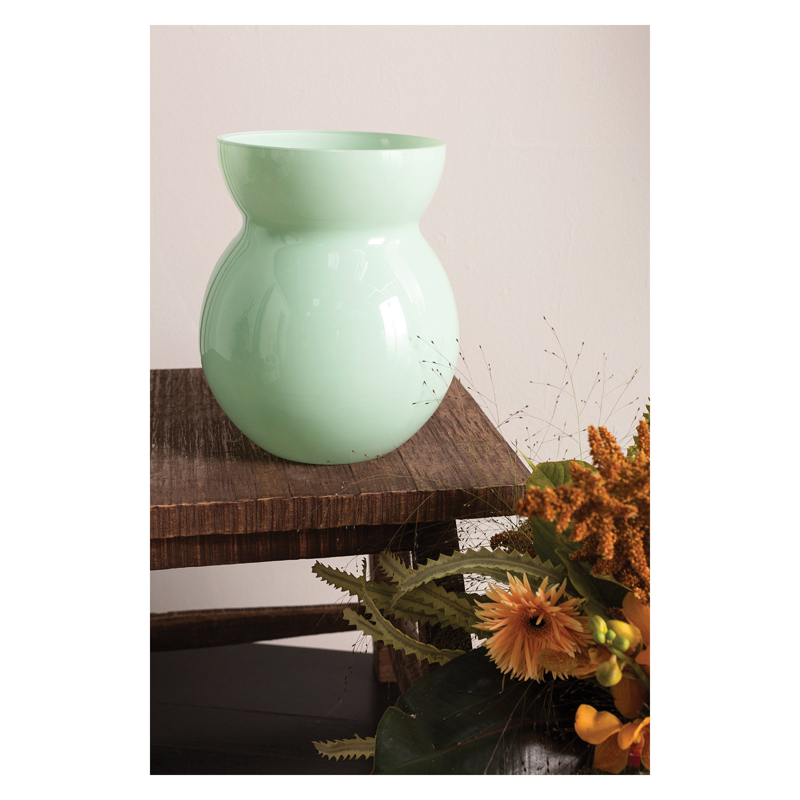 Dewey Handmade Glass Table Vase, Light Green, 8" H x 6.75" W x 6.75" D