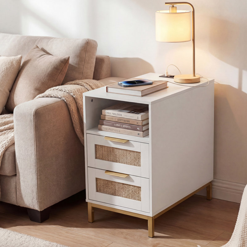 35cm W Metal Bedside Table, White