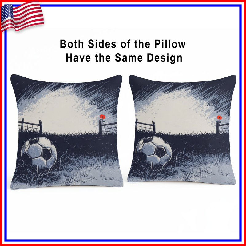 Coussins décoratifs soccer soccer, 14 X 14 pouces, Bleu marine foncé et rouge vif