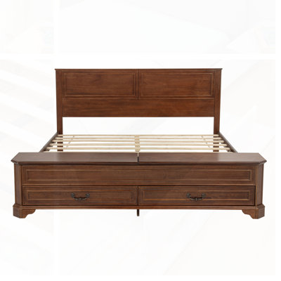 Farmhouse Style Queen Size Bed With Headboard, Storage Bench, And Reinforced Frame, For Rustic Elegance And Practicality