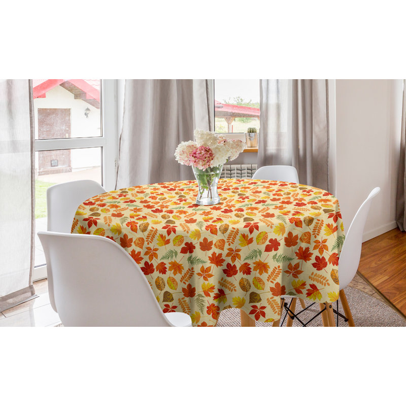 Ambesonne Fall Leaves Round Tablecloth, Varieties Of Drawings On A Plain Backdrop, Circle Table Cloth Cover For Dining Room Kitchen Decoration, 60", Cream Orange