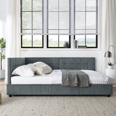 Full Upholstered Tufted Sofa Bed with Backrest and Armrests, Platform Bed by Latitude Run