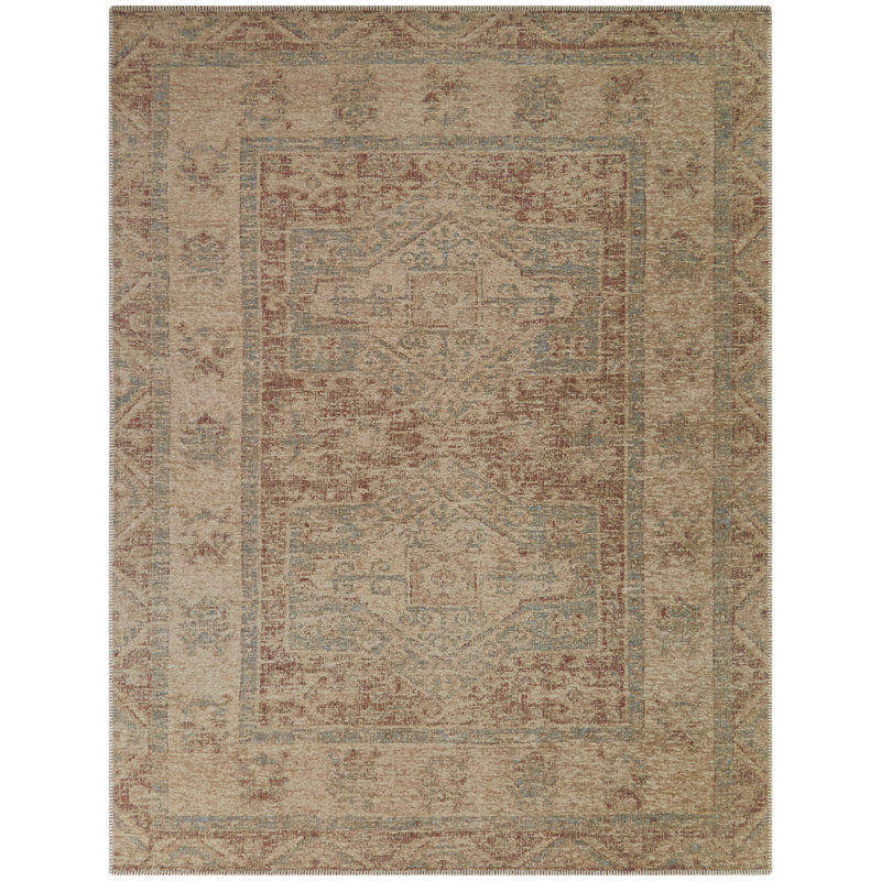 Tapis rectangulaire brun / beige tissé à la machine Caleb, Rectangle 7 pi 10 po x 10 pi