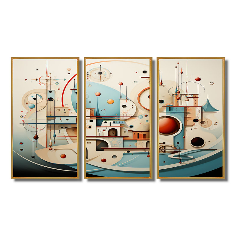 Cyniyah - ensemble d'art mural paysage urbain, Cadre flottant doré, H 32 po x l 48 po x P 1 po