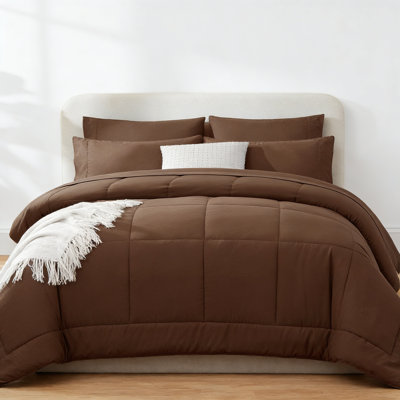 7 Piece Full Quilted Comforter Set Brown