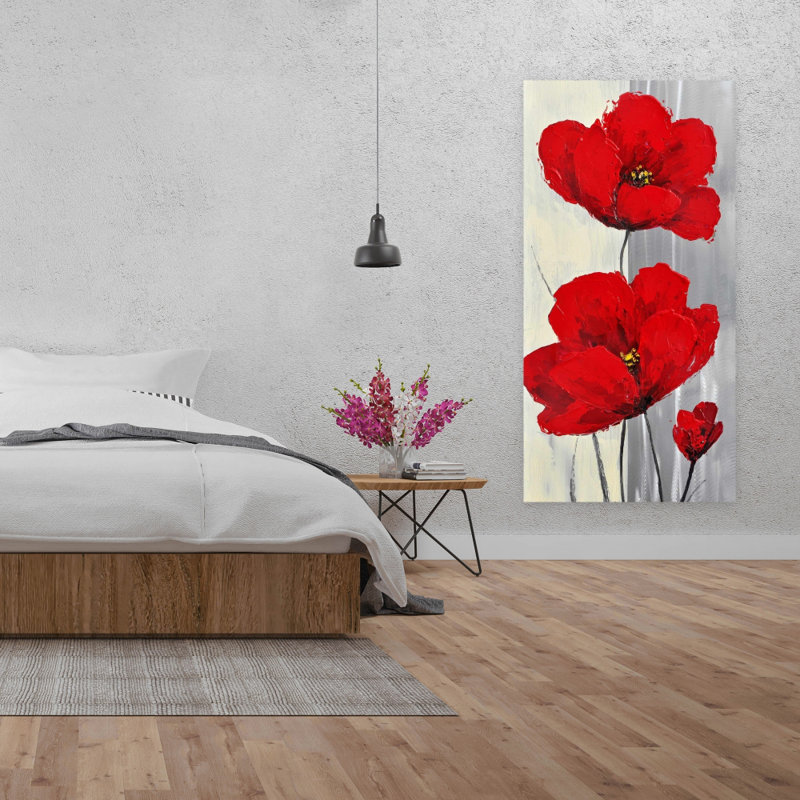 Fleurs rouges sur fond gris - Toile de bureau contemporaine