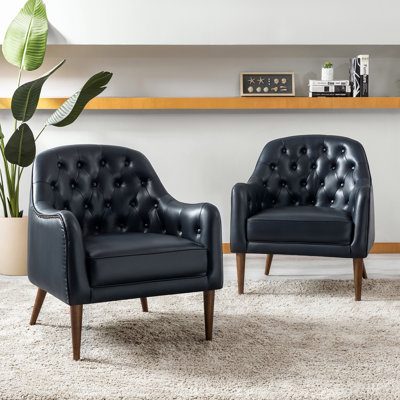 Ensemble de 2 chaises demi-tonneau en cuir véritable Meiyi
