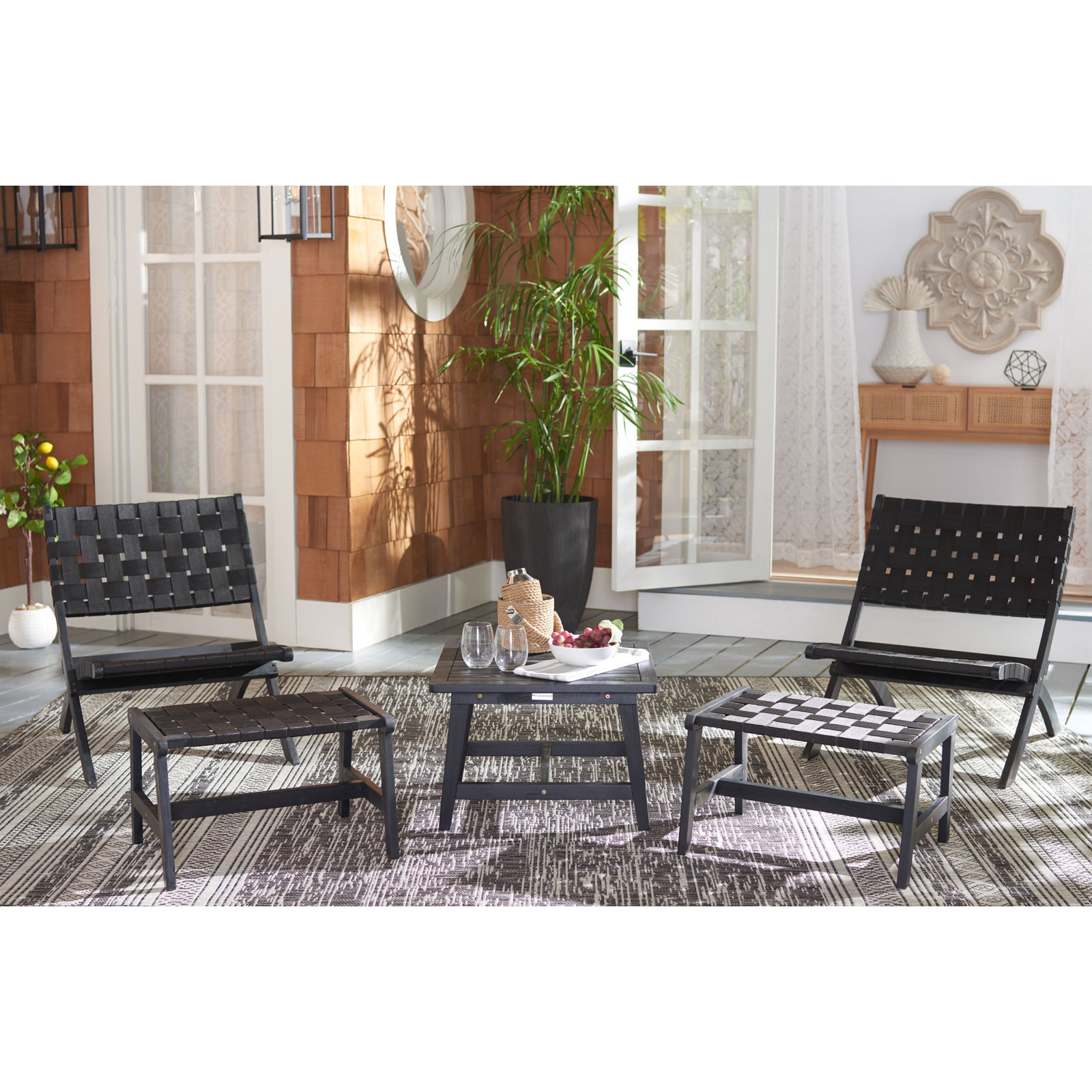 2-Person Acacia Patio Seating Group, Black