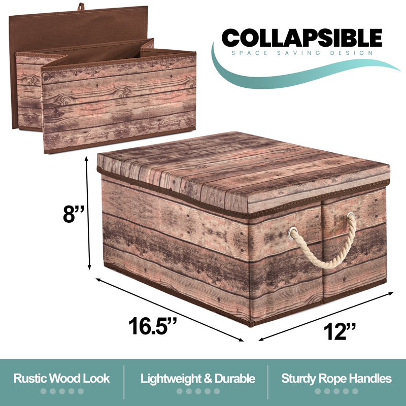 Sorbus Wooden Pattern Fabric Box 2-Pack, Brown