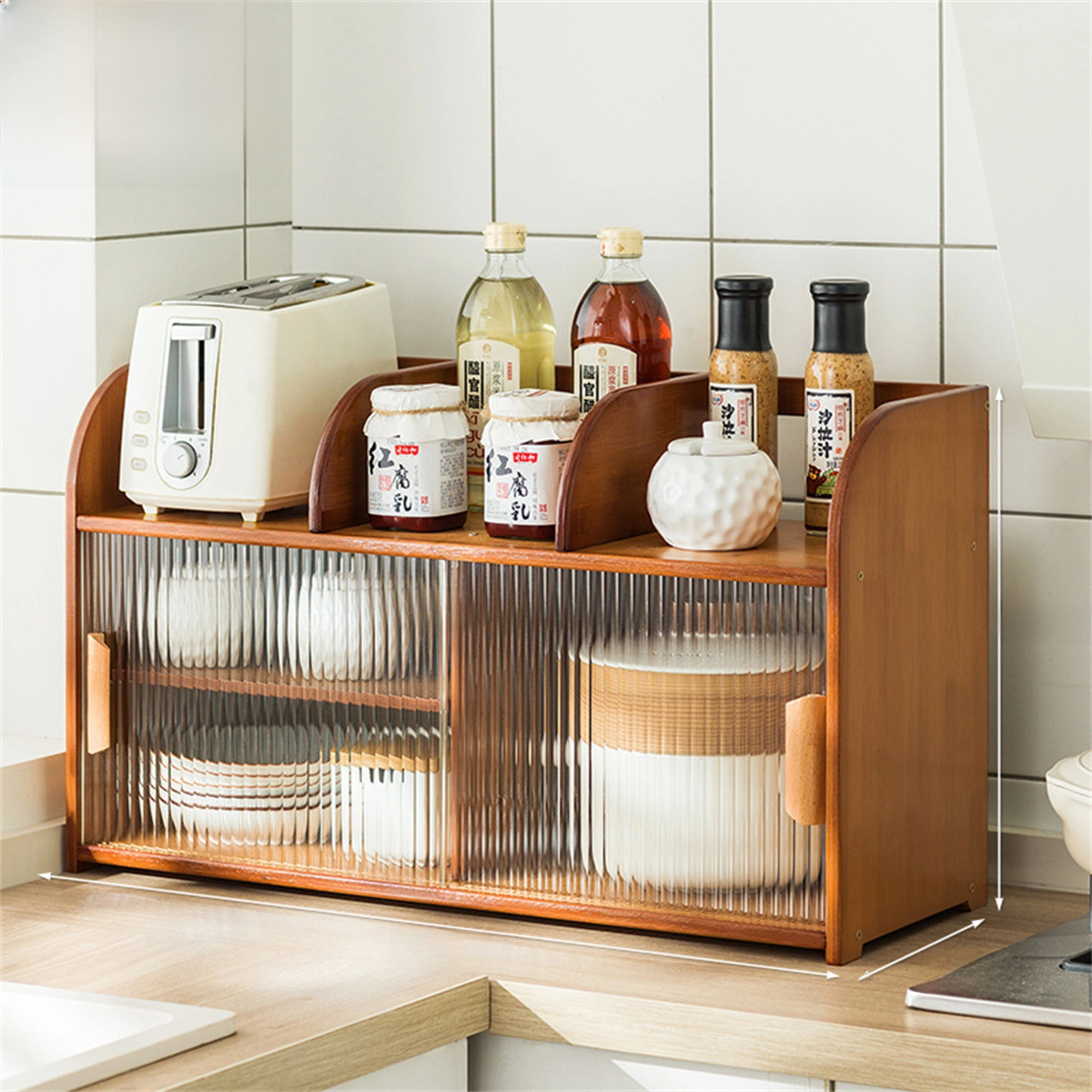 Ebern Designs [multi-tier Tempered Glass Spice Rack]solid Bamboo Frame ...