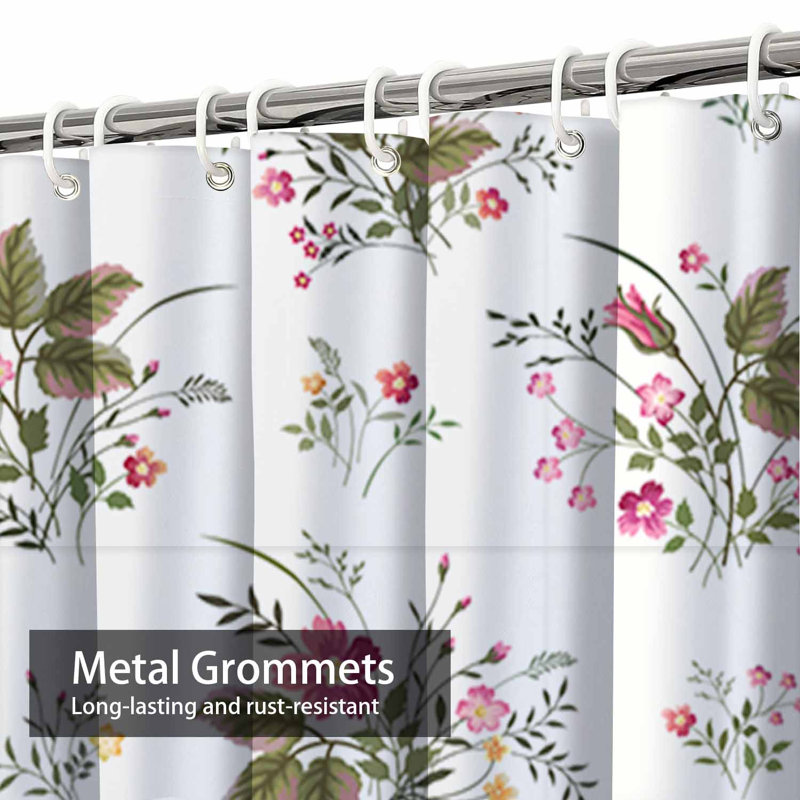 Rideau de douche imperméable à motif floral rose avec 12 crochets, L 72 po x l 78 po