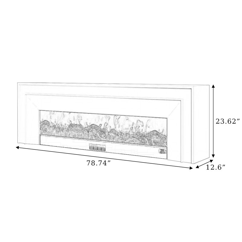 Blanc massif + foyer en bois manufacturé avec meuble télé autoportant, 23.62" H x 78.74" W x 12.6" D