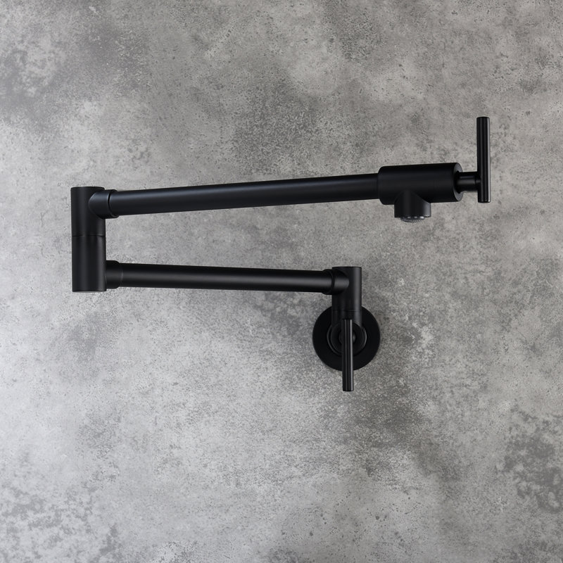 Wall Mount Pot Filler Faucet Matte Black, Brass Material, Double Handles For Precise Water Delivery, Arm, Corrosion Protected Coated Surface Black Faucet, Brass, Provide Steady Supply,