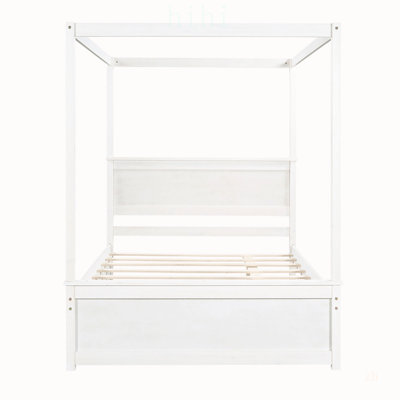 Lit à baldaquin en bois avec lit gigogne, plateforme double avec sommier à lattes, sans sommier tapissier, gain de place et élégant