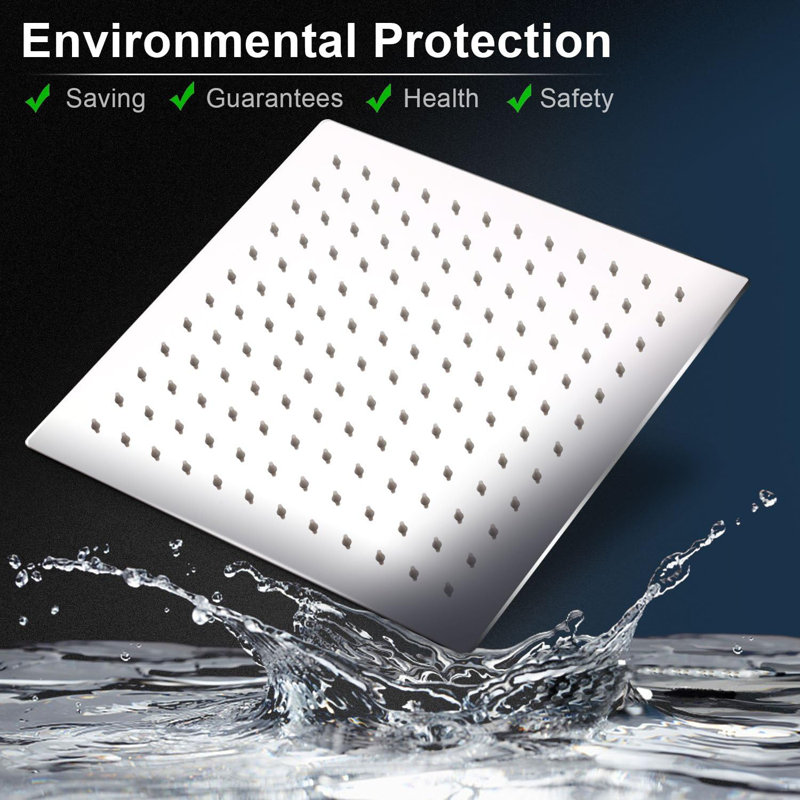 12-Inch High Pressure Square Rain Showerhead With 11-Inch Adjustable Brass Arm