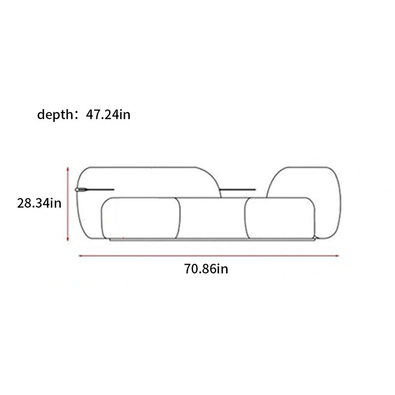 Canapé incurvé léger et luxueux de style crème clair, H 28,34 po x l 70,86 po x P 47,24 po
