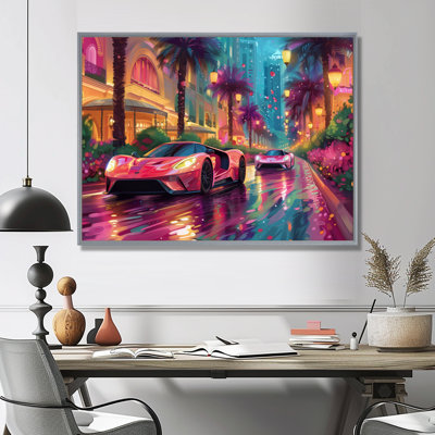Pink Blue Miami Exotic Cars - Car Exotic Wall Decor