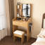 Coiffeuse moderne avec éclairage à DEL réglable à 3 niveaux, prise de courant et tabouret - compacte pour la chambre à coucher, bureau de rangement intelligent avec éclairage idéal