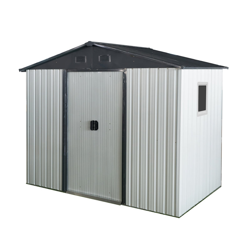 Remise de rangement extérieure en métal 8 pi x 4 pi avec fenêtre et fondation en métal pour la cour, le patio, la pelouse - blanc et noir