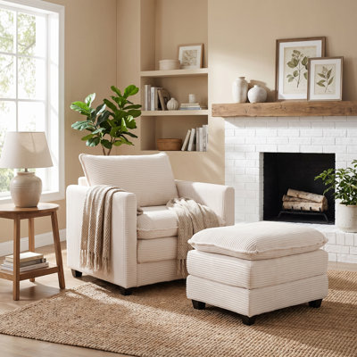 Fauteuil d'appoint en velours côtelé avec repose-pieds