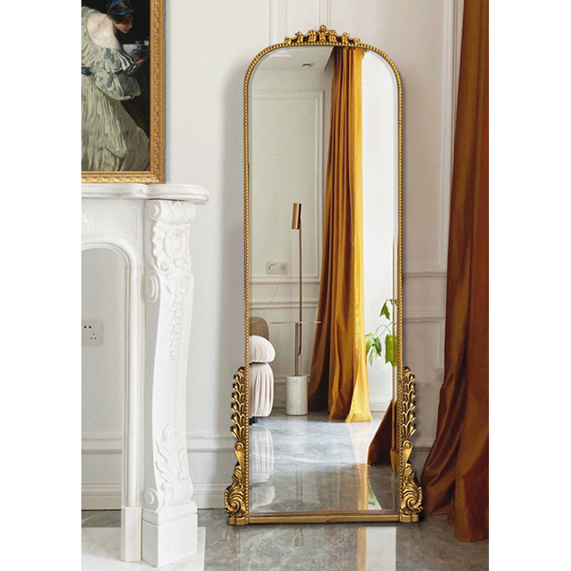 French-Style Vintage Carved Arched Large-Sized Stand Mirror With Frame, 74.8" x 35.43"