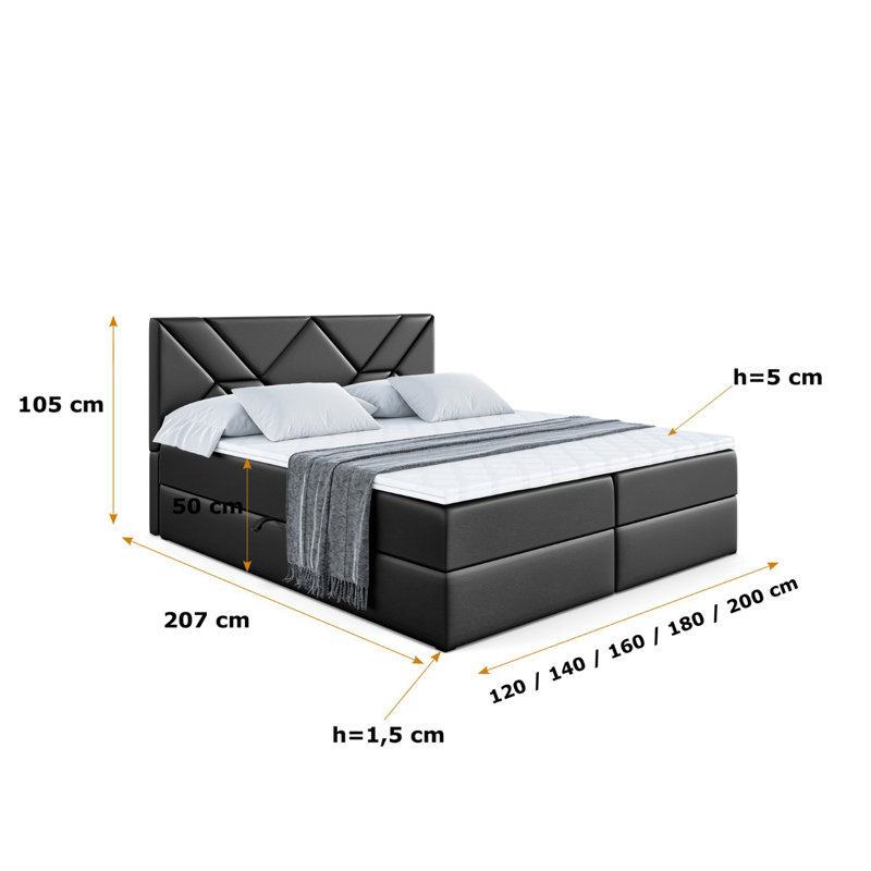 Divan Bed with Mattress, Black, 120cm W x 200cm D