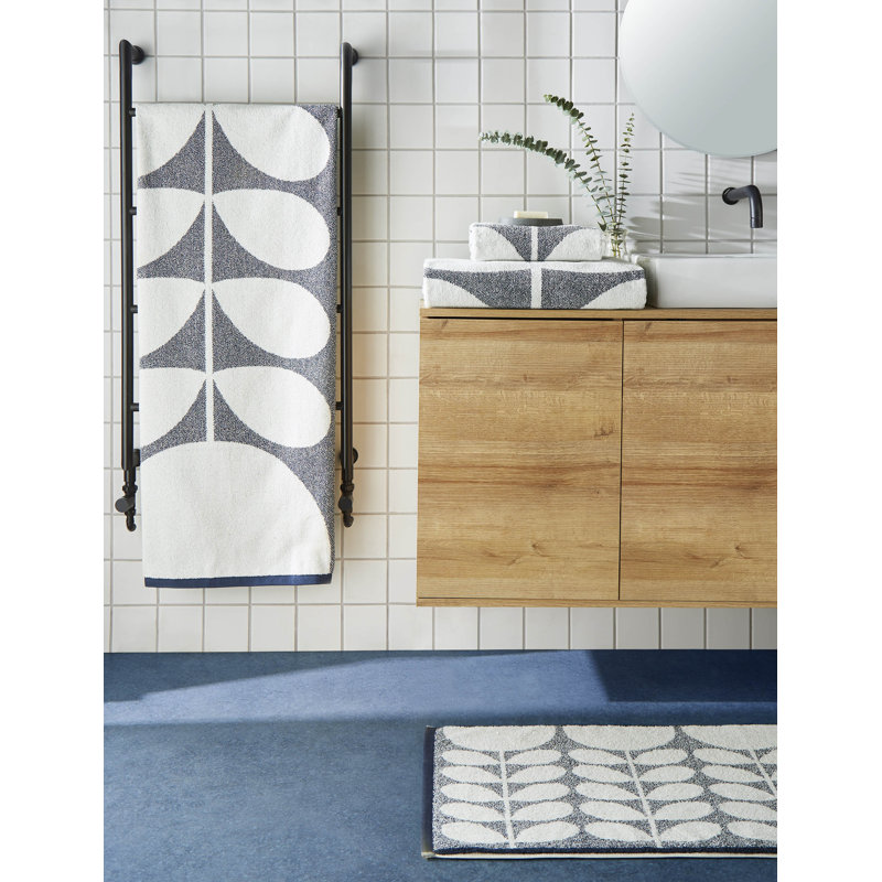 Cut Stem Moss/Charcoal Bath Mat, Orange, Sun Floral