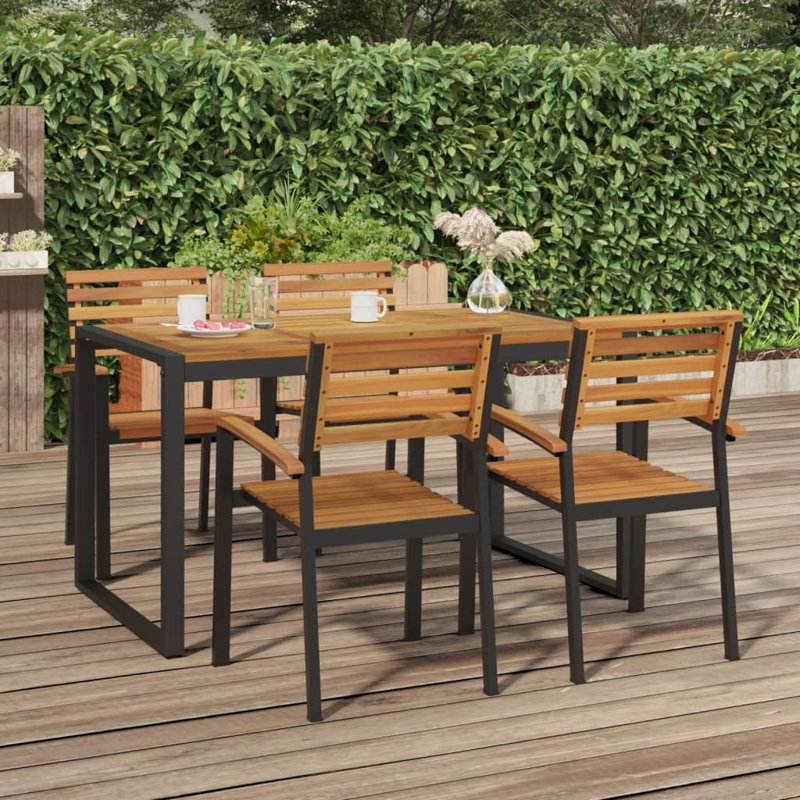 Stackable Patio Chairs Solid Wood Acacia and Metal