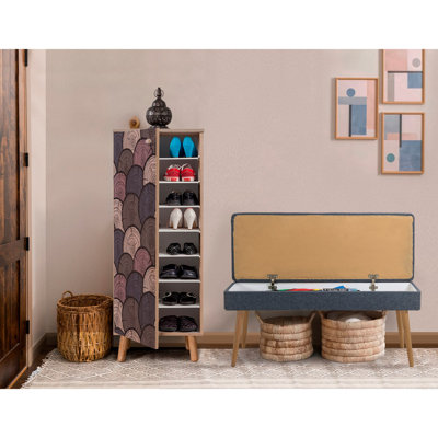 Modern Hallway Furniture Set, Shoe Cabinet & Bench, Sonomo & Dark Blue, 19.7 x 53.1 x 15.0 inches | 100% Melamine Coated Particle Board, Wooden Legs | 100% Linen Fabric, Stylish & Functional Design for Entryway