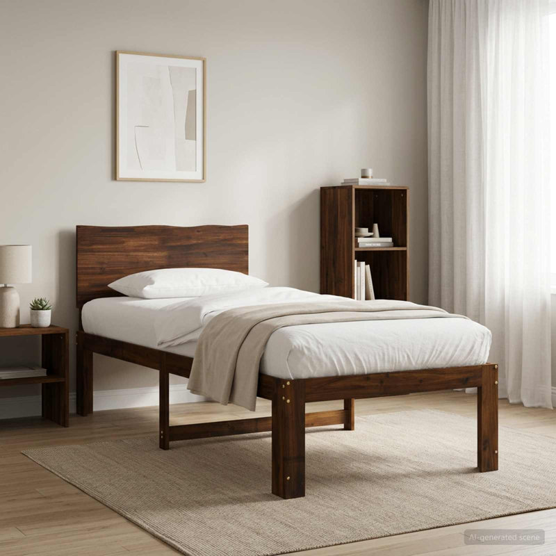 Solid Wood Bed Frame, Single (3'), Dark Brown