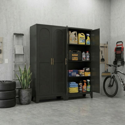 Ensemble de 2 armoires de rangement en acier avec tablettes réglables, organisateur mince à 2 portes pour le garage, la buanderie, la chambre à coucher, noir