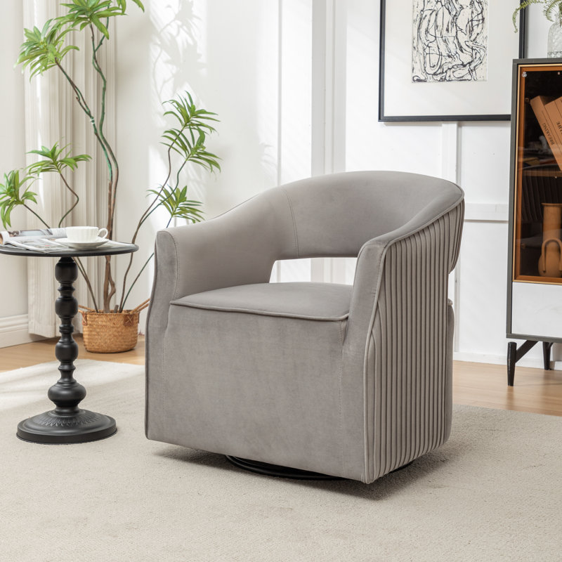 Fumiyo Velvet Swivel Barrel Chair, Gray