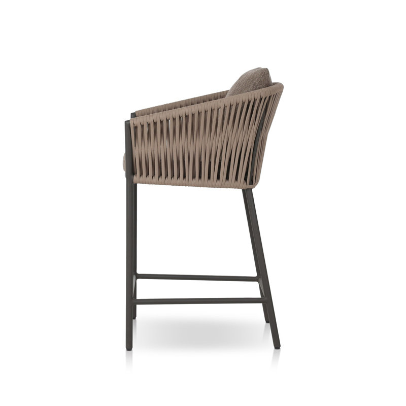 Porto Outdoor Bar Stool, Brown, Black, 26.5"