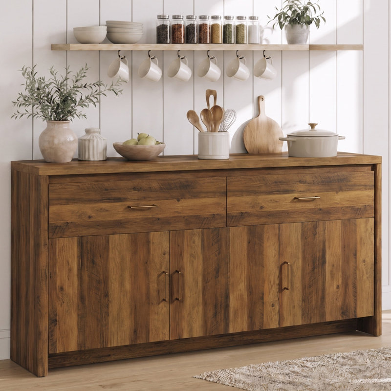 Buffet moderne 59 "avec poignées en métal, Noyer